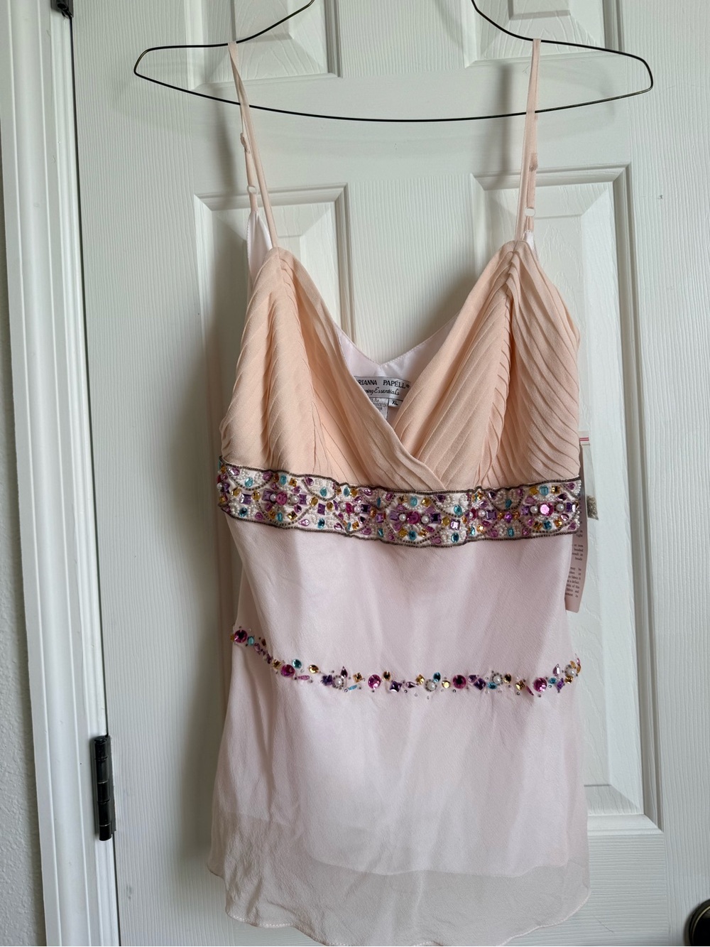 Adrianna Papell Blush Peach Beaded Chiffon Camisole